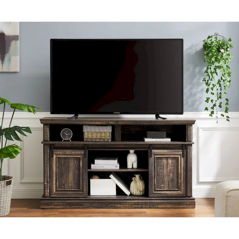 Sliding Door TV Console with Adjustable Shelves and Living Room Storage
