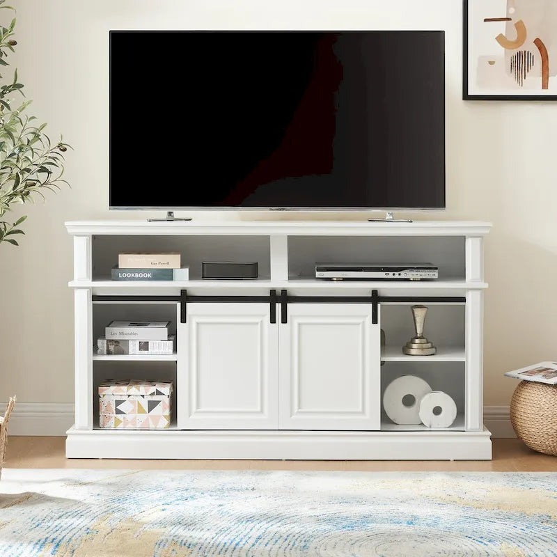 TV-Konsole mit Schiebetüren, verstellbaren Regalen und Stauraum für das Wohnzimmer