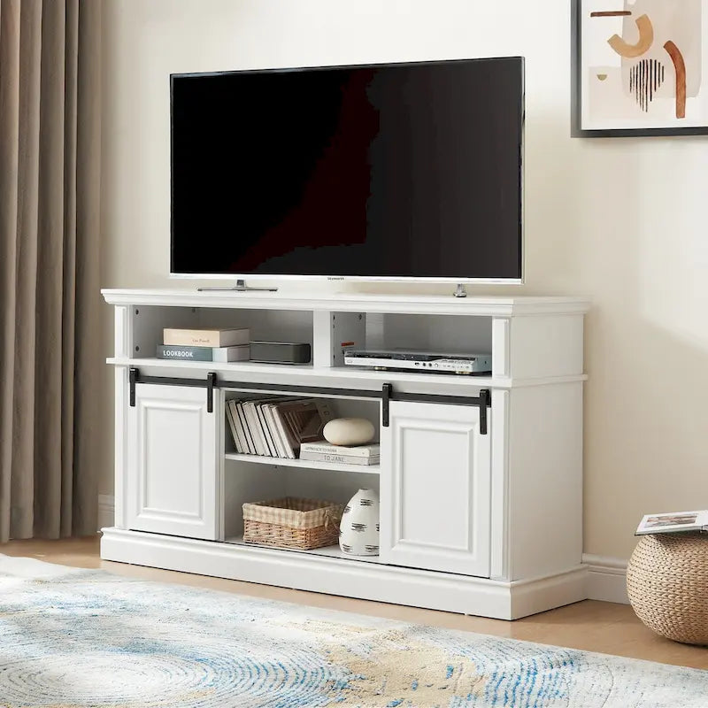 TV-Konsole mit Schiebetüren, verstellbaren Regalen und Stauraum für das Wohnzimmer