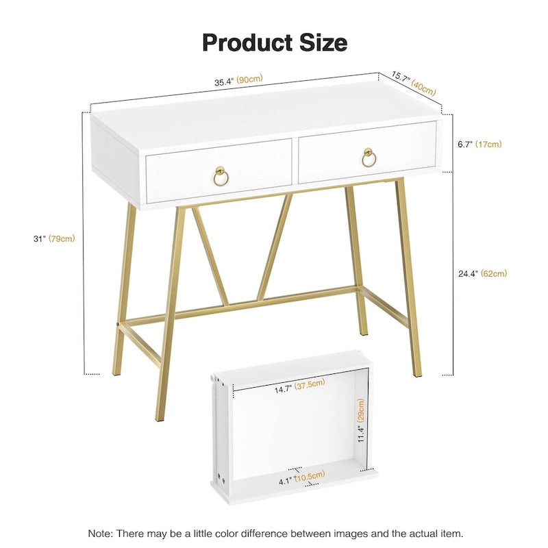 Modern Two-Drawer Writing Desk with Metal Legs for Home Office