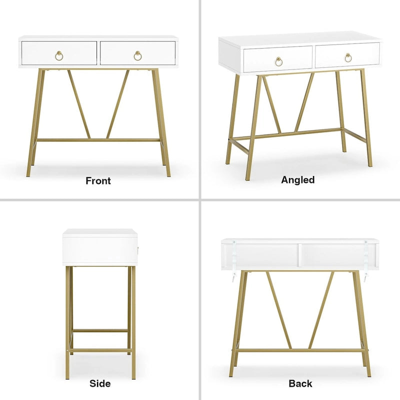 Modern Two-Drawer Writing Desk with Metal Legs for Home Office