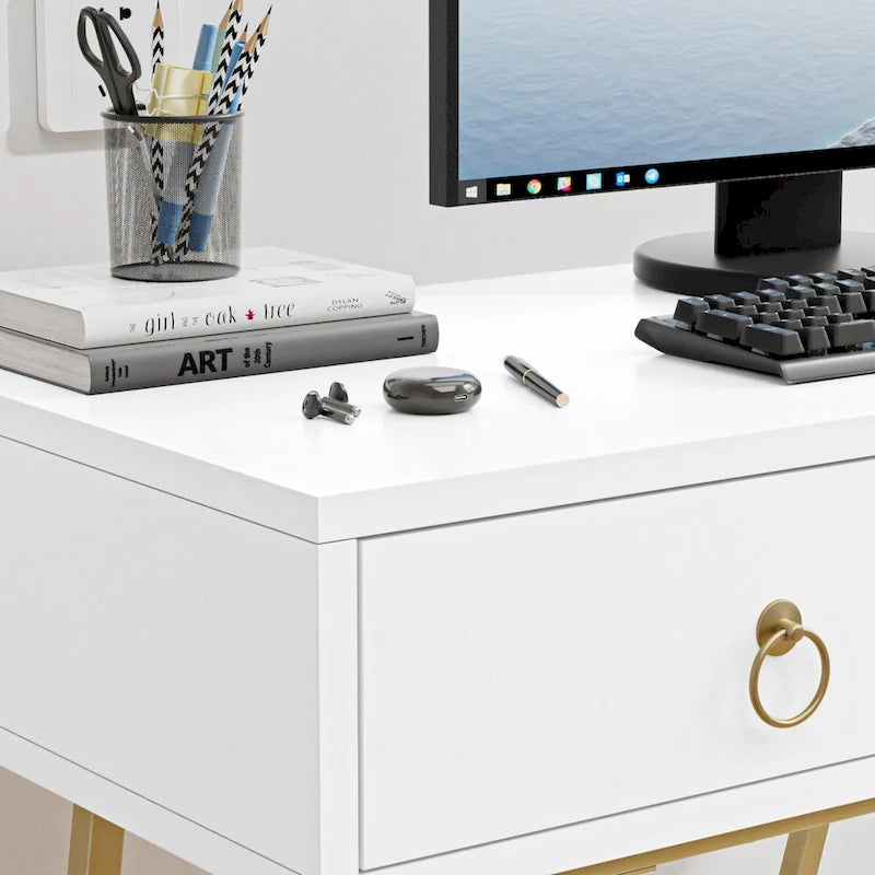 Modern Two-Drawer Writing Desk with Metal Legs for Home Office