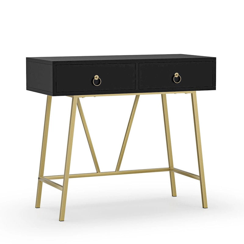 Modern Two-Drawer Writing Desk with Metal Legs for Home Office