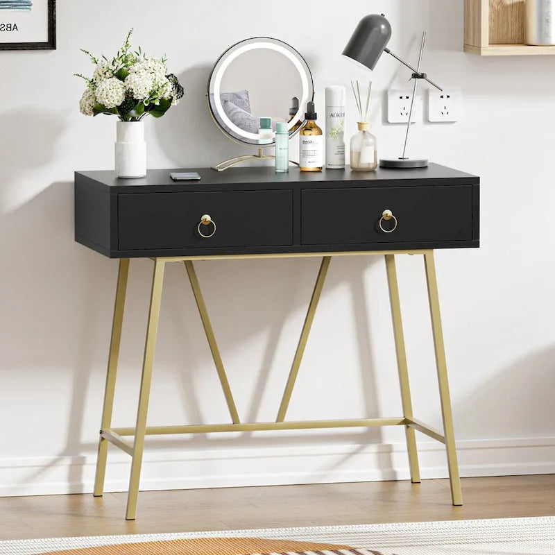 Modern Two-Drawer Writing Desk with Metal Legs for Home Office