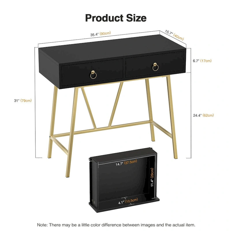 Modern Two-Drawer Writing Desk with Metal Legs for Home Office