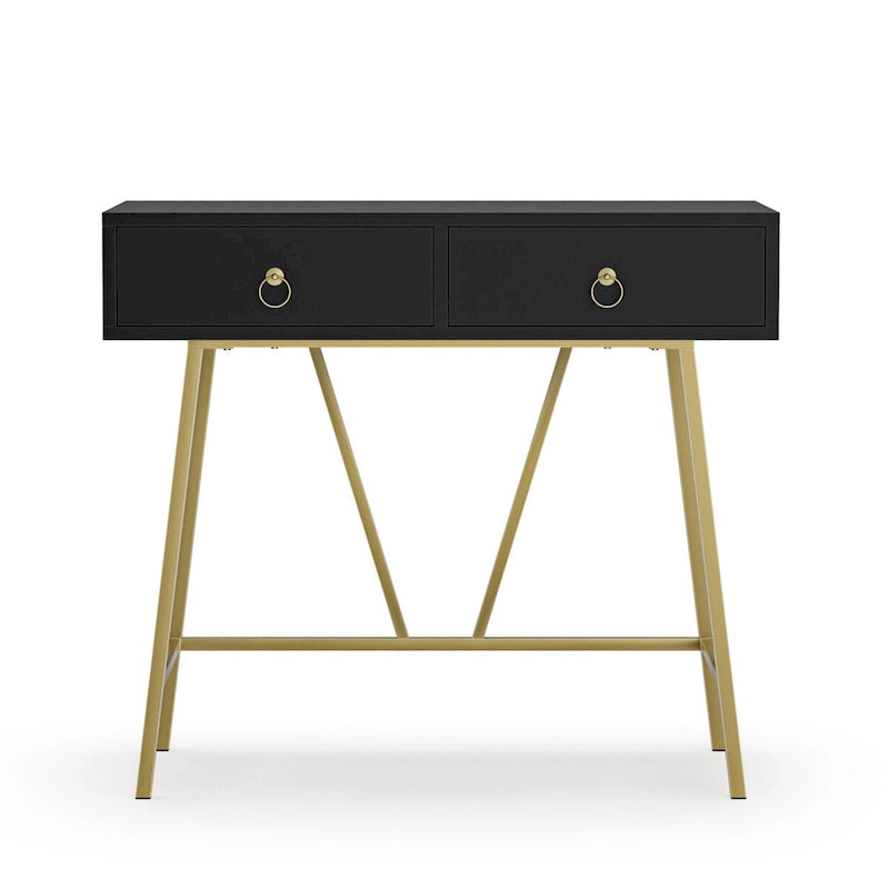 Modern Two-Drawer Writing Desk with Metal Legs for Home Office