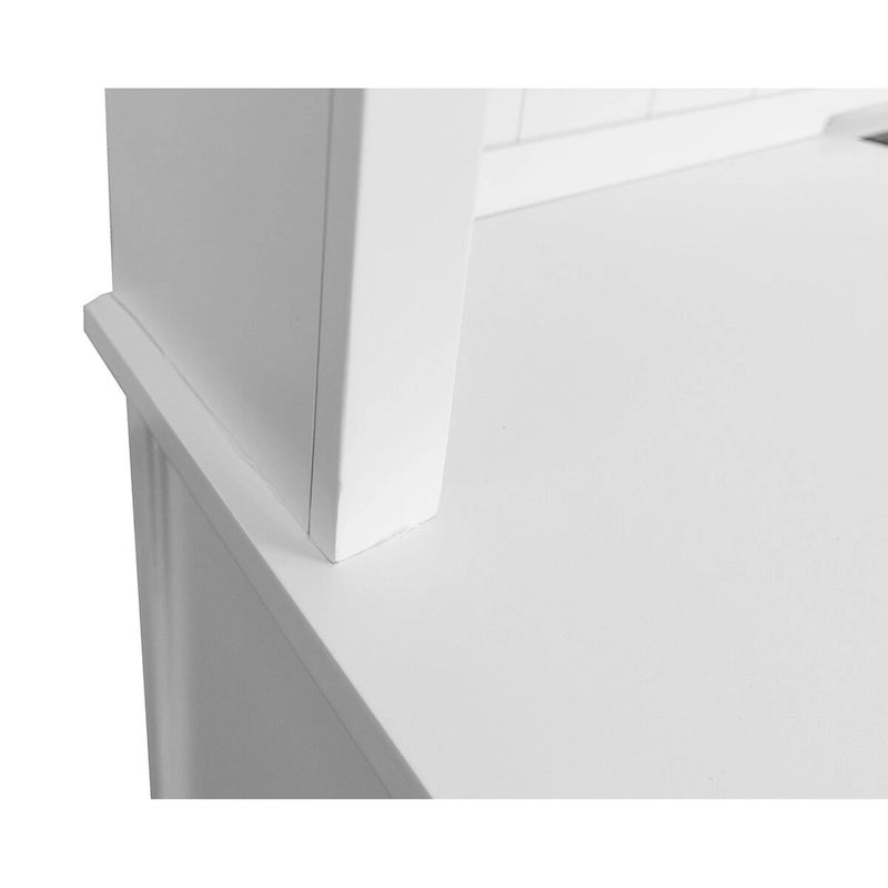 Modern White Wood Storage Hutch with Doors and Desk