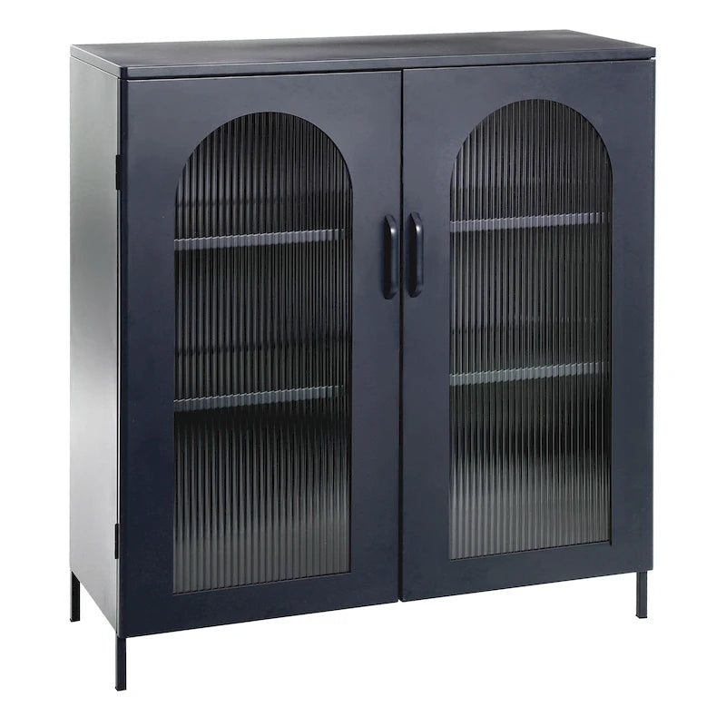 Modern Metal Display Cabinet with Arched Glass Doors in Two Colors