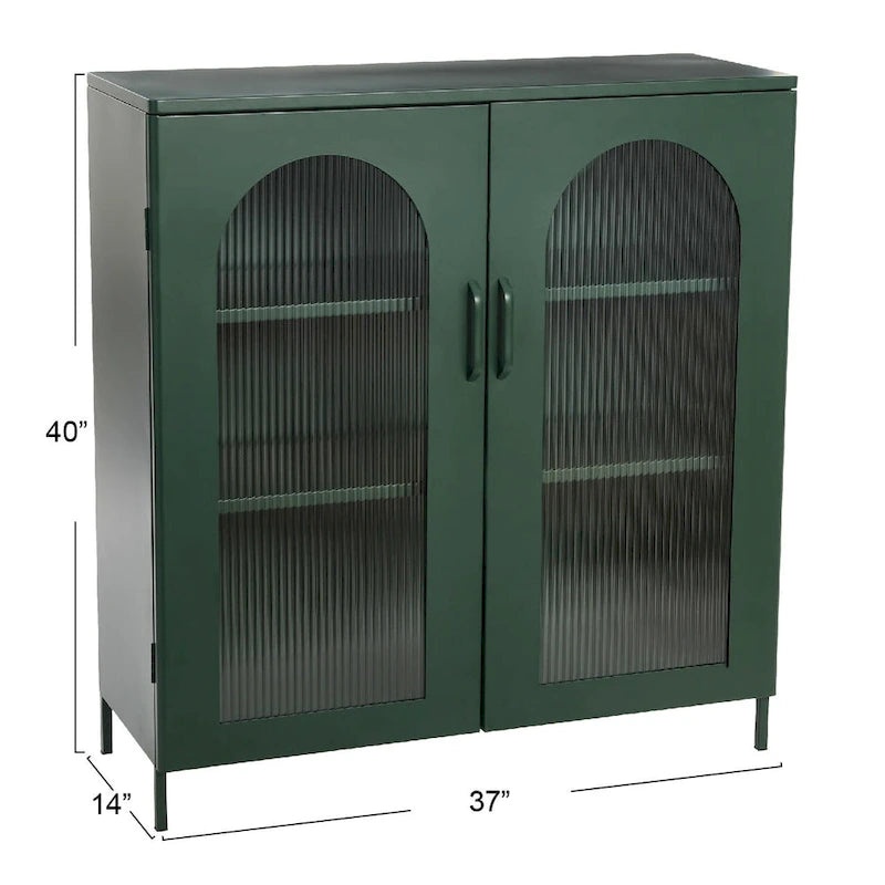 Modern Metal Display Cabinet with Arched Glass Doors in Two Colors