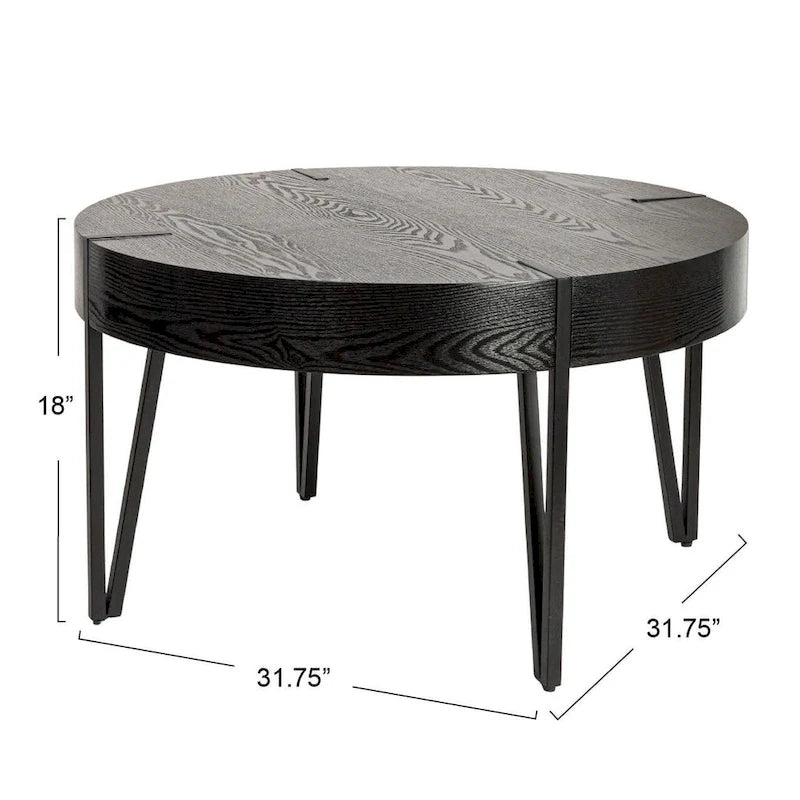 Round Engineered Wood Accent Table with Black Metal Hairpin Legs