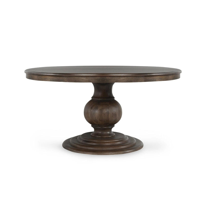 Cocoa Brown Round Pedestal Dining Table in Solid Mango Wood for Six