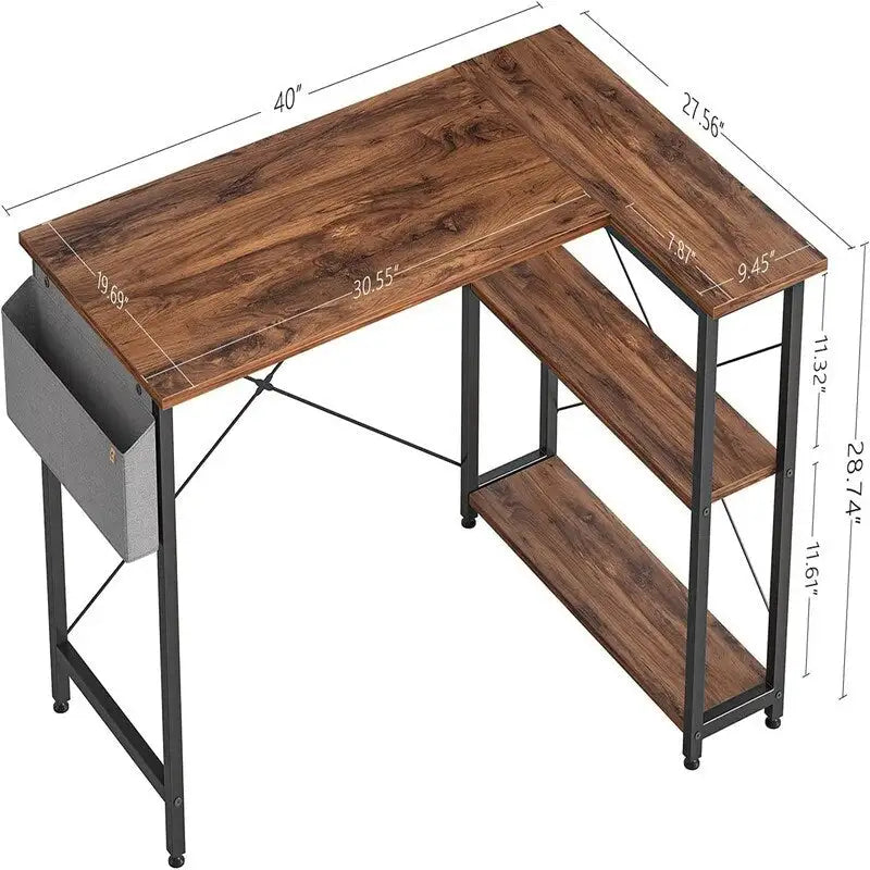 L Shaped Corner Computer Desk with Storage Shelves and Bag