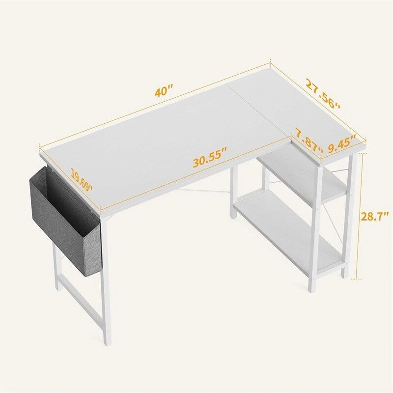 L Shaped Corner Computer Desk with Storage Shelves and Bag