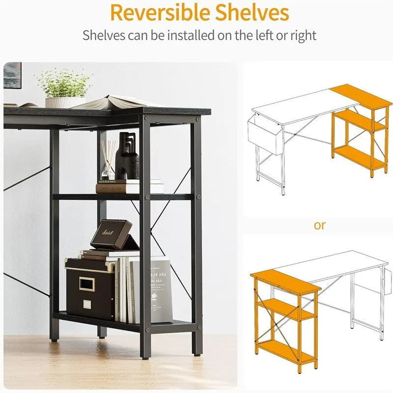 L Shaped Corner Computer Desk with Storage Shelves and Bag