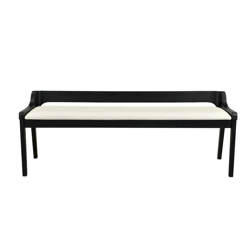 Black Rubberwood Dining Bench with Cream Faux Leather Seat, Low Back