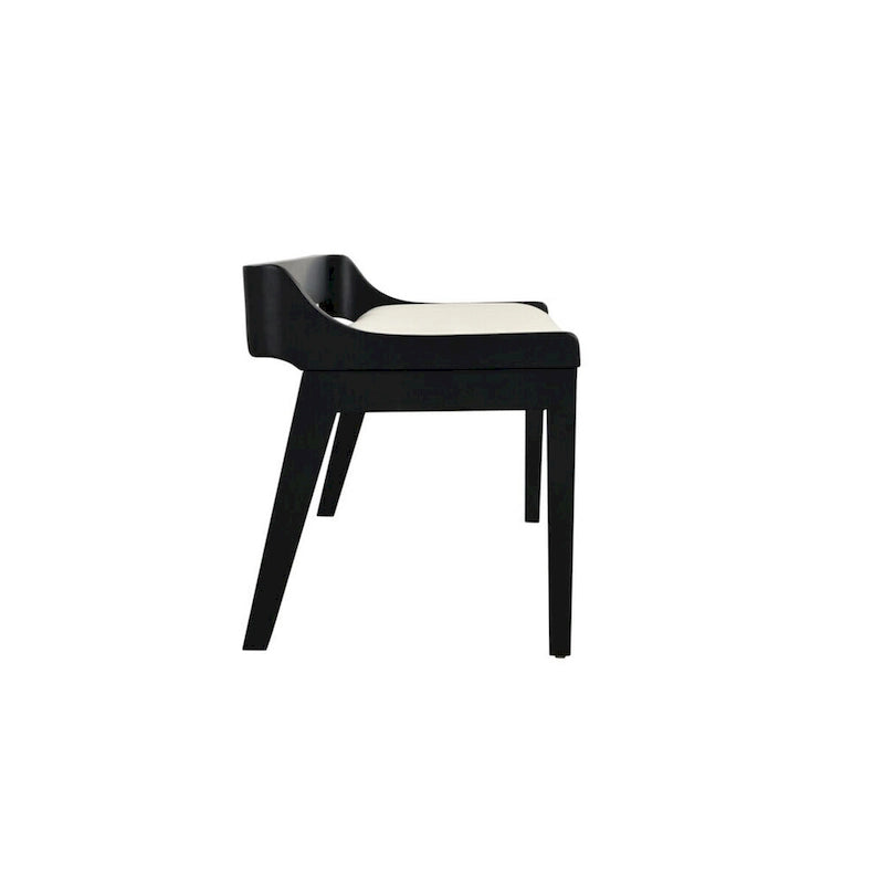 Black Rubberwood Dining Bench with Cream Faux Leather Seat, Low Back