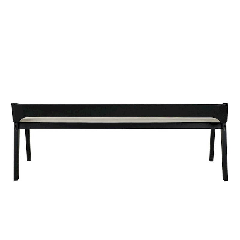 Black Rubberwood Dining Bench with Cream Faux Leather Seat, Low Back