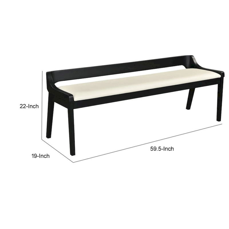 Black Rubberwood Dining Bench with Cream Faux Leather Seat, Low Back