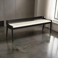 Black Rubberwood Dining Bench with Cream Faux Leather Seat, Low Back
