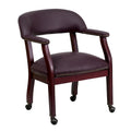 Burgundy Leather Reception Conference Chair with Nailhead Trim and Casters