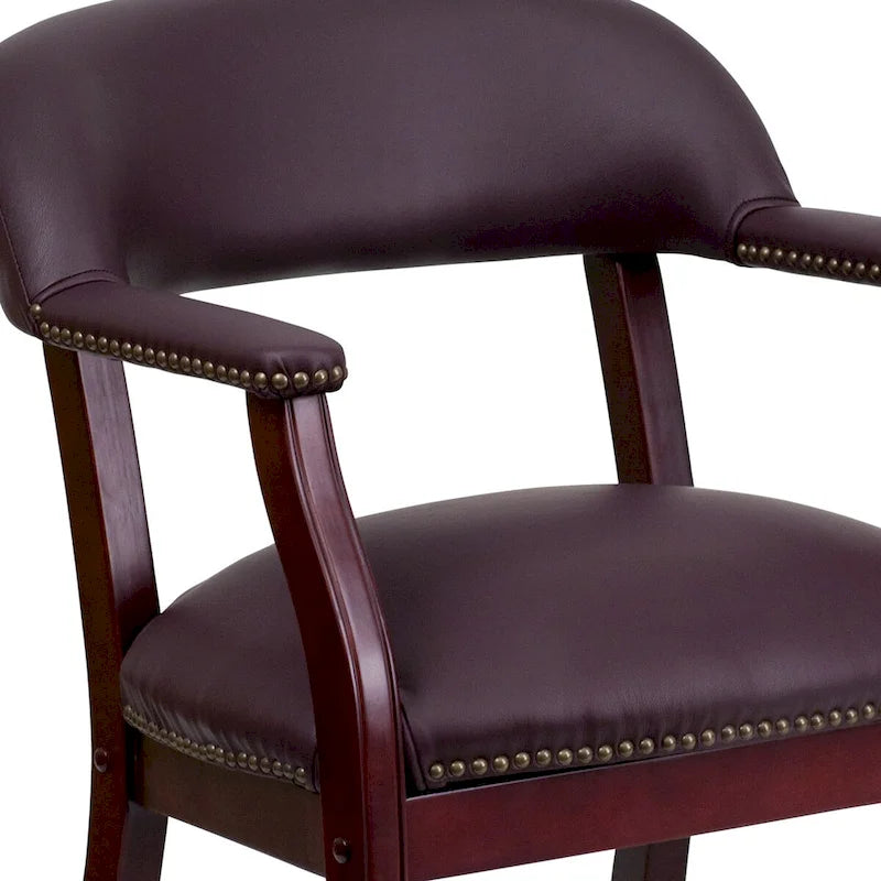 Burgundy Leather Reception Conference Chair with Nailhead Trim and Casters