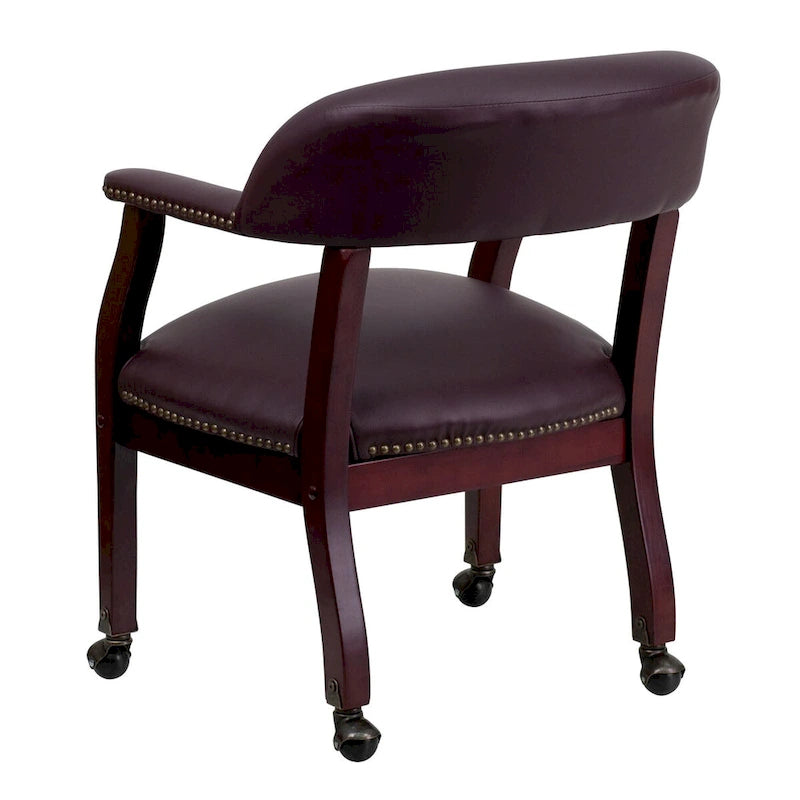 Burgundy Leather Reception Conference Chair with Nailhead Trim and Casters