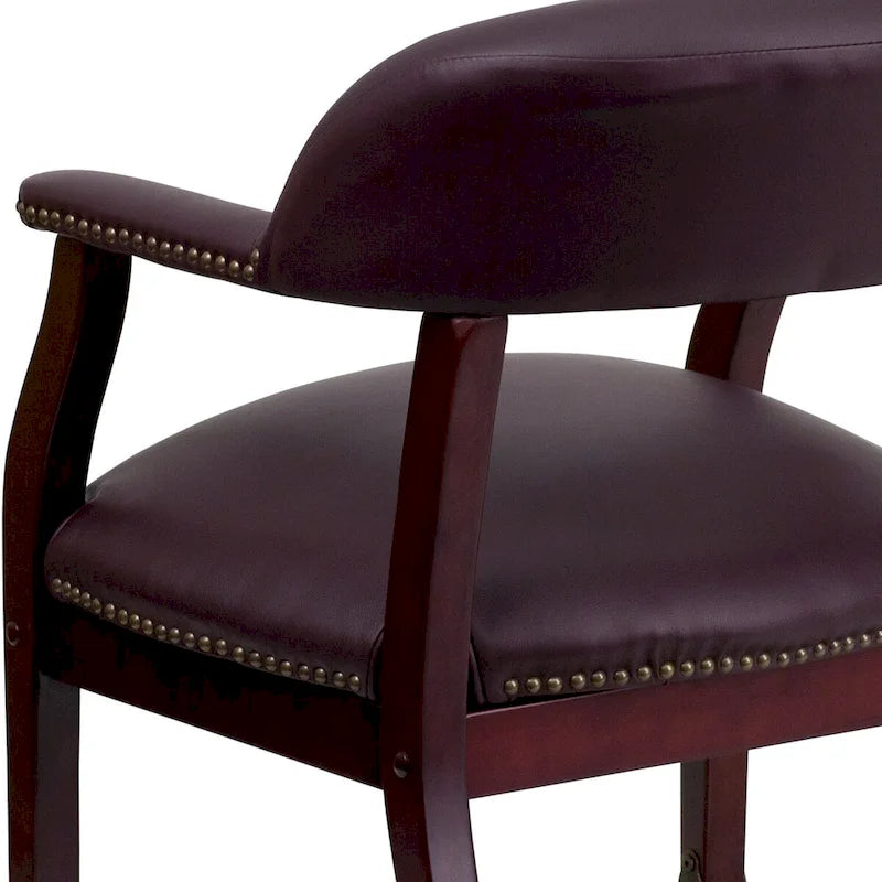 Burgundy Leather Reception Conference Chair with Nailhead Trim and Casters