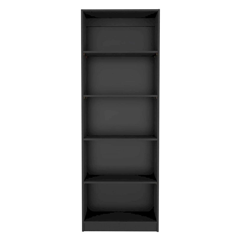 Black Four-Tier Bookcase with Lower Storage Shelf in Engineered Wood