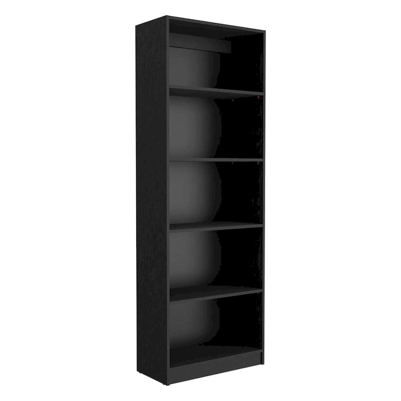 Black Four-Tier Bookcase with Lower Storage Shelf in Engineered Wood