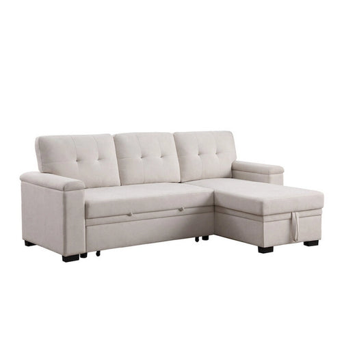 Beige Schlafcouch aus Webstoff mit beidseitig montierbarer Aufbewahrungsecke