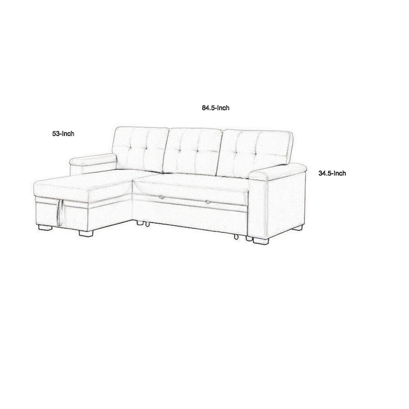 Canapé-lit en tissu tissé beige avec méridienne réversible et rangement